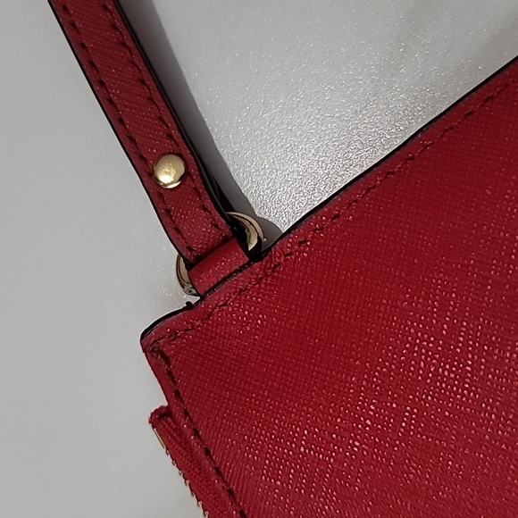 MICHAEL KORS Jet Set Selma XL Red Leather Gold Studded Pochette Wristlet Clutch - Picture 9 of 15